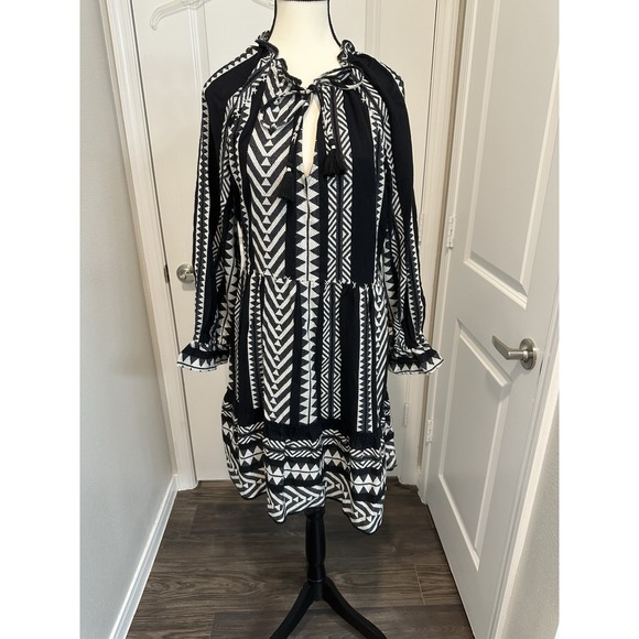 Maeve by Anthropologie Dominique Tunic Dress Black White Geometric Sz Small - Picture 1 of 7